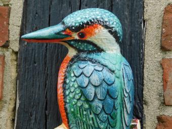 Ijsvogel in kleur - 27 cm - gietijzer - wanddecoratie