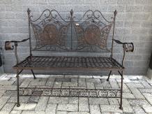 Magnifique banc de jardin pittoresque en fer forgé, marron antique