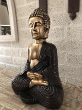 Zittende Boeddha - keramiek - 41 cm - Thais - goud/zwart