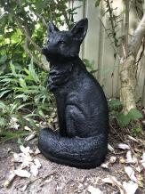 Vos - stenen dierenbeeld - 40 cm - zwart - decoratie