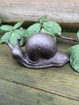 Slak - gietijzeren beeld - 17 x 8 cm - bruin/zwart