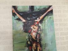 Fors en fraai abstract olieverfdoek van: Jezus aan het kruis