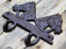 Porte-manteau avec chevaux - 2 crochets - fonte marron