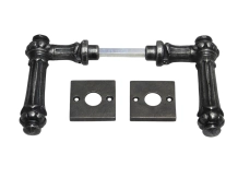 Set klinken met rozetten - gietijzer verzinkt - vierkant