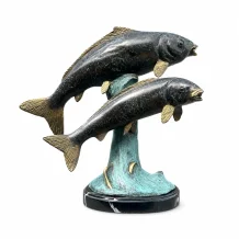 Koi karpers beeld – exclusief bronzen sculptuur – kunst in kleur