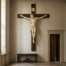 Monumentaal kruisbeeld van 300 cm in een klassiek interieur