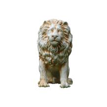Leeuw - polystone beeld - 67 cm - wit - rustieke afwerking