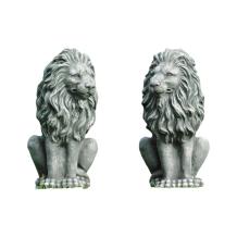 Leeuwen - stenen dierenbeeld - 52 cm - grijs - set van 2