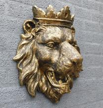 Leeuwenkop - met kroon - polystone - 62 cm - goud/zwart
