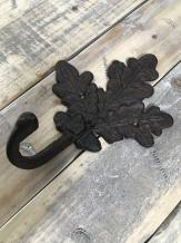 Porte-manteau avec feuille de chêne, porte-manteau en fonte, antique, marron