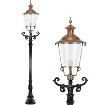 Buitenlamp - lantaarnpaal aluminium - koperen kap - 240 cm