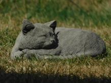 Liegende Katze - Gartenstatue aus Stein - 27 cm - grau - klassisch