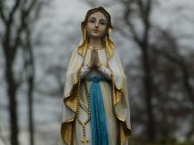 Maria - met rozenkrans - polystone beeld - 44 cm - in kleur