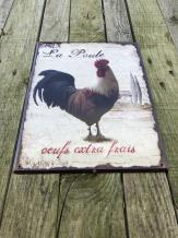 Metallschild - Hahn - 'La Poule - oeufs extra frais'