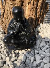 Moine Shaolin assis - en prière - statue en pierre - noir