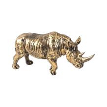 Neushoorn - polystone - 45 cm - goud/zwart - gedetailleerd