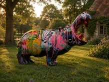 Nijlpaard street art beeld – 95 cm – polystone – kunstwerk