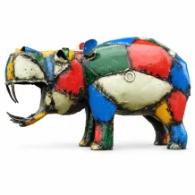 Nijlpaard tuinbeeld 'Jabari' – kleurrijk metaal – 80 cm
