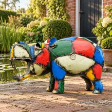 Nijlpaard beeld – kleurrijke tuinbeeld – 80 cm – uniek