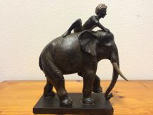 Skulptur Elefant mit Reiter, Polystein
