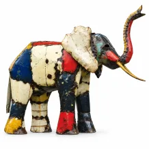 Olifant 'Chidi' – metaal – 90 cm – kleurrijke Afrikaanse kunst