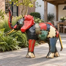 Olifant 'Kwame' van metaal – kleurrijk Afrikaans kunstwerk