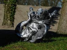 Olifant met kroon - beeld/bloempot - polystone - grijs