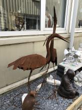 Ensemble de pélicans - statue en métal - 147 cm - marron rouille