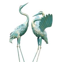 Set van 2 reigers - metalen beelden - turquoise met goud