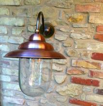 Retro wandlamp, van koper + messing en glas