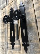 Ensemble de quincaillerie de porte d'entrée, beau fer forgé, noir, composé de 2 boutons de porte et de 2 plaques de porte longues, PZ 72 !