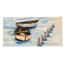Boten met strandpalen gemaakt van hout - schilderij