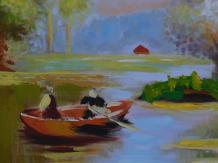Grand tableau - au bord de l'eau - dans un cadre
