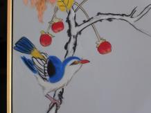 Peinture - oiseau sur une branche - dans un cadre