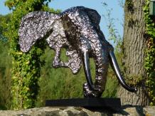 Sculpture Tête d'éléphant - Alu et bois - Abstrait