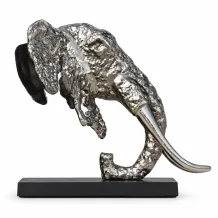 Olifantenkop – 48 cm – aluminium sculptuur op houten voet