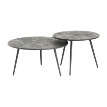 Set van 2 Salontafels - Teakhout - Rond - Zwart