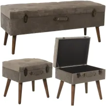 Set aus Bänken und Hockern, exklusives Set aus samtgrauer Sofagarnitur mit Stauraum