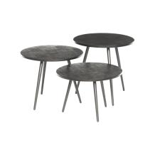Set van 3 Salontafels - Teakhout - Rond - Zwart