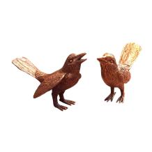 Set van 2 vogels - bronzen beelden - mussen - uniek