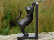 Boekensteun - katten - zwart - polystone en hout - set van 2