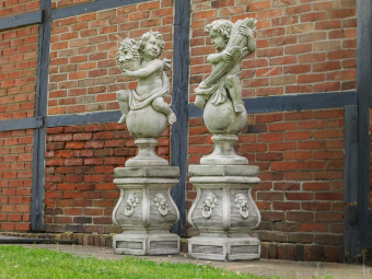 Vintage Set van 2 Engelen op sokkel – 155 cm - Steen - Authentiek