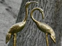 Lot de 2 grues - statues en aluminium - couleur or