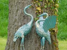 Lot de 2 hérons - statues en métal - turquoise avec or