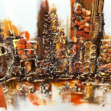 Horizon de la ville – bleu et orange – abstrait – 60 x 120 cm