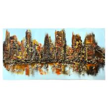 Skyline van stad – blauw met oranje – abstract - 60 x 120 cm