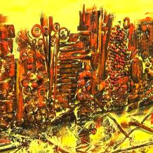 Horizon de la ville - jaune et orange - abstrait - 100 x 50 cm