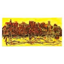 Skyline van stad - geel en oranje - abstract - 100 x 50 cm