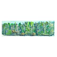 Skyline van stad - blauw en groen - abstract - 120 x 40 cm