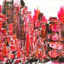 Horizon de la ville - rose et rouge - abstrait - 120 x 40 cm